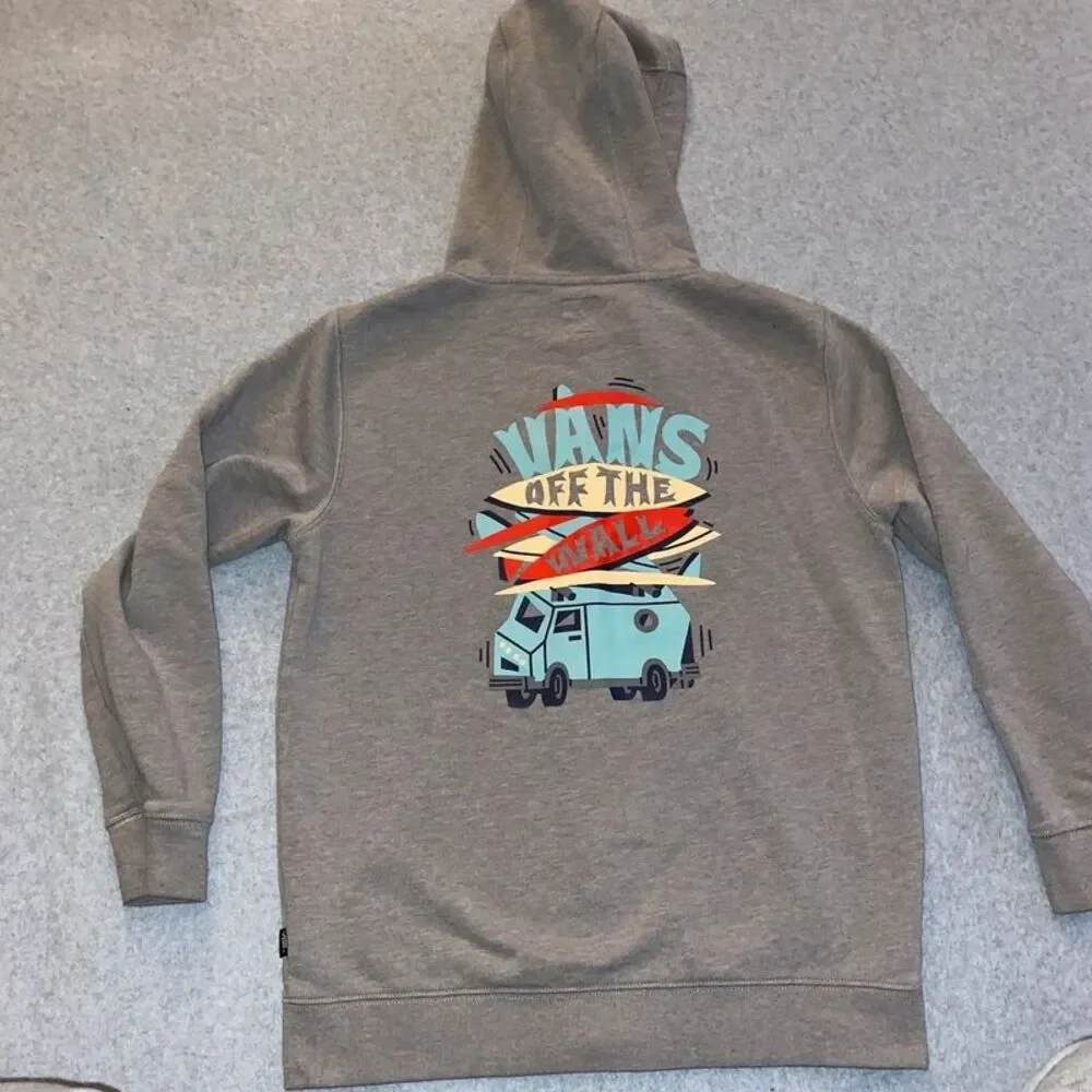 Vans hoodie full zip youth boys L gray graphic Van front back